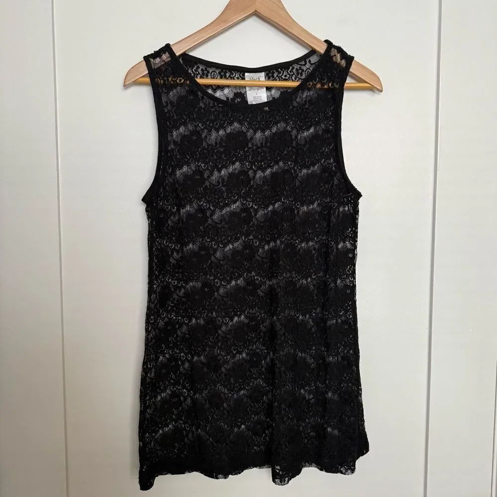 Rock 47 by Wrangler Top Tank Womens Sz L Black Lace Sleeveless Witchy Whimsigoth